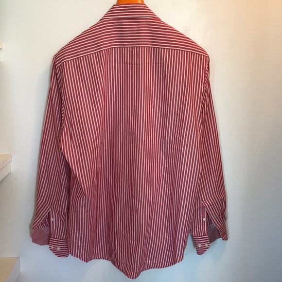 Tailorbyrd Red + White Striped Dress Shirt Large - Picture 4 of 6